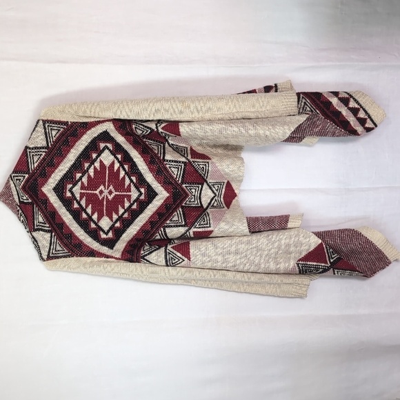 Debut Cream Red Black Aztec Open Front Waterfall Cardigan Size Small Medium - Picture 5 of 5